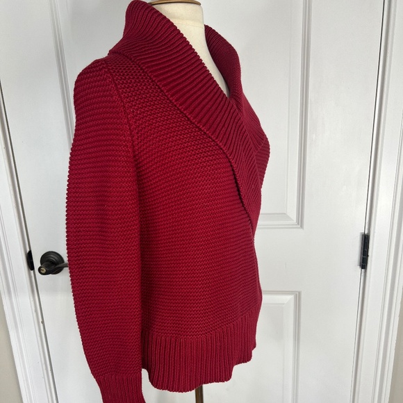 Talbots, Size MP. Red, Wide Collar, V Neck, Long Sleeve Sweater - Picture 10 of 12
